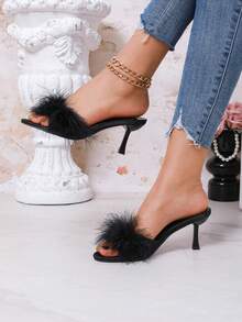 Apricot Summer New Square Toe Mesh Breathable Open Toe High Heel Sandals, Versatile Minimalist Stiletto Sandals For Women - Black - View 17