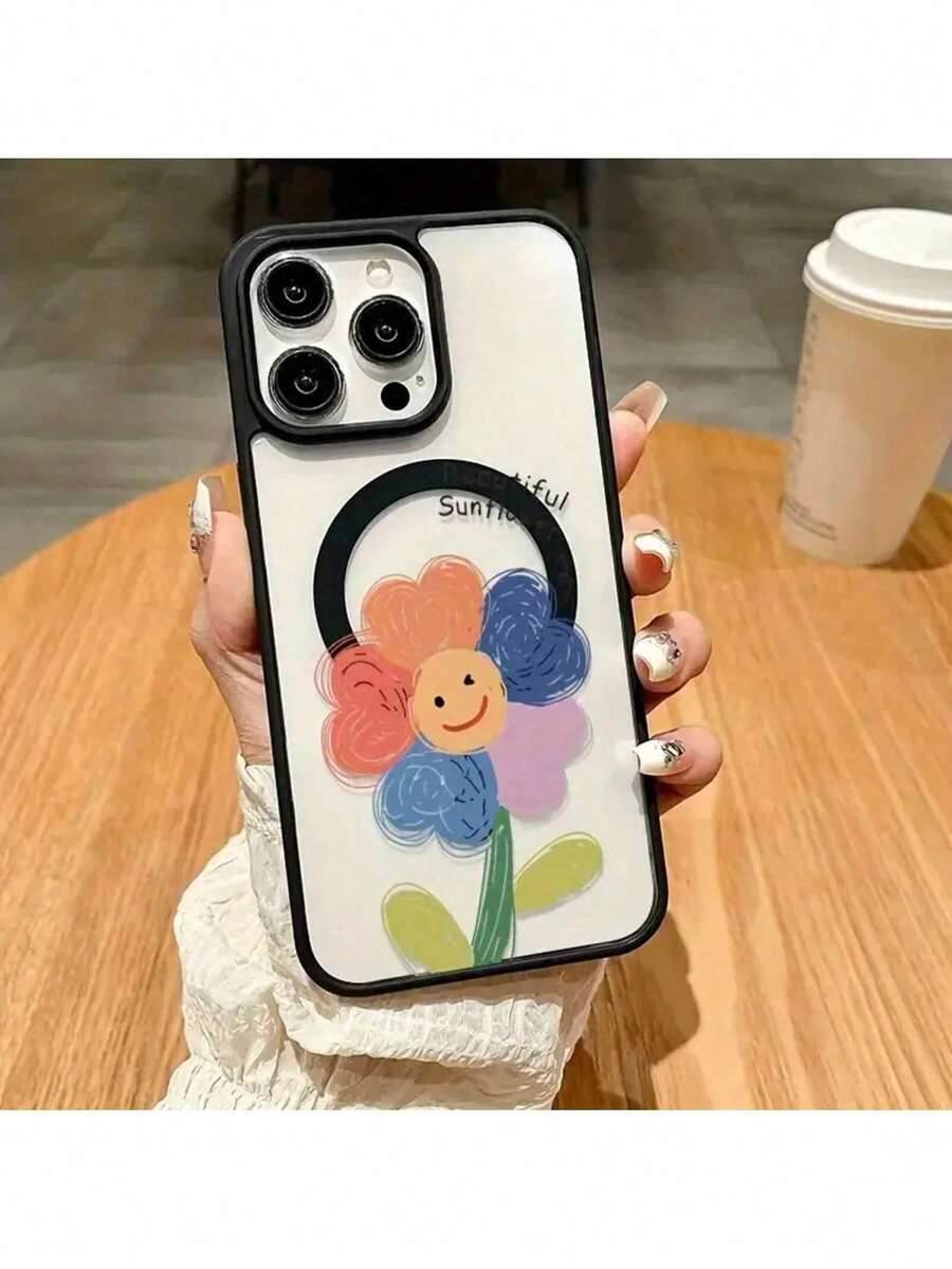 A Magnetic Phone Holder With Colorful Macaron Candy Graffiti Design, Suitable For IPhone 16, 15, 14, 13, 12, 11, X, XS, And XS Max, Supports Wireless Charging. - 白色 - 查看 1