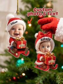 1pc Customized Personalized Baby Festive Cheer On A Sled Personalized Acrylic Christmas Ornament,Custom Christmas Ornaments With Baby Photos And Names,2025 Keepsake For Newborn,Baby First Christmas 2025,Personalized Gifts,Customized Christmas Gifts,Christmas,Custom Christmas Ornaments