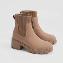 Athlefit Christmas Winter Womens Chunky Chelsea Boots Platform Lug Sole Ankle Boots - 裸體 - 查看 2