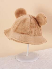 1 pieza Sombrero de cubo de peluche con orejas grandes para bebé, sombrero de cubo unisex sólido, cálido y a prueba de viento, versátil y lindo, para otoño/invierno