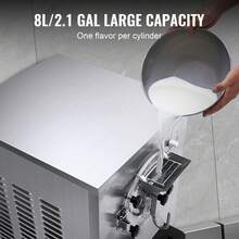 Máquina para hacer helados comerciales, rendimiento de 20-25 l/h, máquina para hacer helados duros de 1 sabor de 2400 W, cilindro de acero inoxidable de 8 l, pantalla digital, limpieza automática, dureza ajustable, para bares de restaurantes - 20-25 l/h - Ver 3