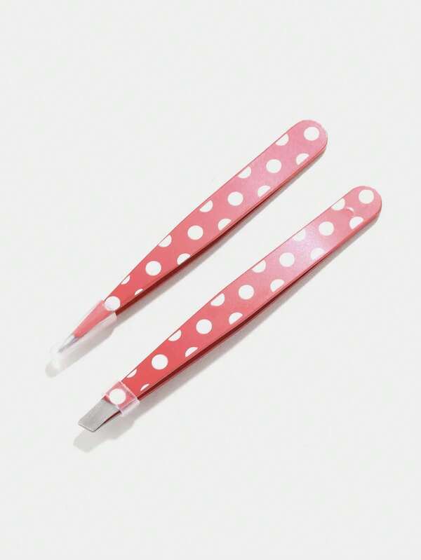 2 Stück/Set Edelstahl Tweezers mit Punktmuster, rote angewinkelte spitze Pinzette, für Augenbrauen Formung, professionelles Augenbrauen Werkzeug, einfach zu benutzen, Weihnachts-/Hochzeitsgeschenk
