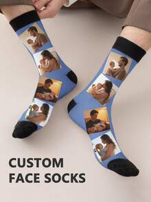 Face Socks 1 Pair Customized Face Printed Mid-Calf Socks For Women, Personalized Photo Socks, Funny Customized Image Paired With Mid-Length Socks, Suitable For Valentine's Day, Birthday, Gifts And Other Occasions, Personalized Customization - Multicolor - View 9