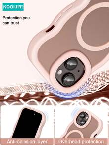 Koolife 1pc Wavy Edge Shockproof Phone Case With Magnetic Charging, Raised Camera Protection, PC+TPU Material, Compatible With IPhone 17 ProMax/17/17 Pro/17 Air/16/16 Pro/16 Plus/16 ProMax/15 ProMax/15 Pro/15 Plus/14 ProMax/13 ProMax/13 Pro/12 ProMax/11 - Pink - View 2