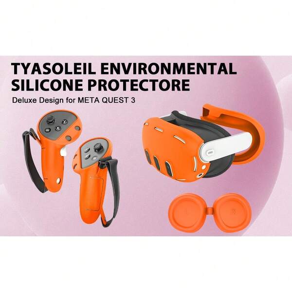 Juego de cubiertas de silicona VR para Meta/Oculus Quest 3, diseño mejorado con protección completa para Quest 3, 5 en 1 accesorios VR con cubierta protectora, regalo ideal para cumpleaños y Navidad (no incluye el auricular VR y el controlador) (Naranja)