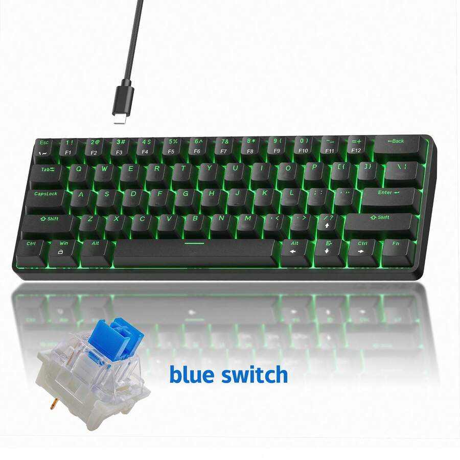 KL61 Wired 60% Mechanical Gaming Keyboard RGB Backlit 61 Keys Ultra ...