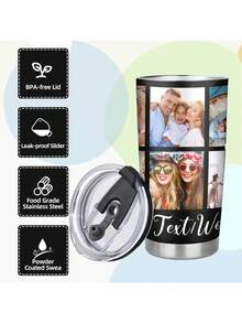 Personalized Tumbler Custom Vacuum Insulated Travel Mug, Customizable Coffee Insulated Tumbler With Your Photos And Text, Insulated Stainless Steel Travel Mug Custom Cup, Birthday Christmas Birthday Gift - 20oz (With Lid And Straw) - 10 Photos+Text - View 2