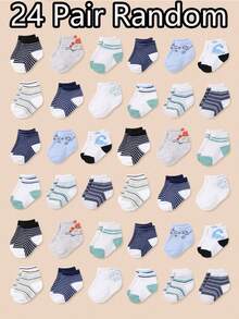 24 Pairs Toddler Baby Dinosaur & Stripe Pattern Soft Socks, Suitable For Infants, Newborns, Toddlers. Christmas/Thanksgiving Gift, Quarter Socks, Baby Socks, Newborn Socks, Toddler Socks, Infant Socks - Multicolor - View 13