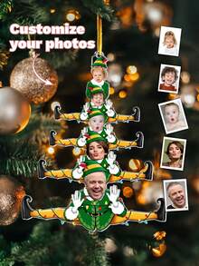 Customized 2025 Christmas Family Acrylic Photo Ornament, Customize Photo,Funny Green Family Christmas Tree Photo Ornament,1st Christmas Together, Family Ornament, Custom Family Photo Tree Ornament
