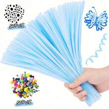 200件套完整手工入门套装：100根单色毛根、50个彩色绒球和50个不同尺寸的活动眼睛 | 适合初学者的DIY材料，可用于创意项目和节日礼物