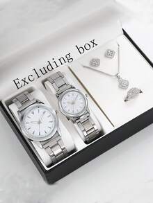 6pcs/Set Couples Stainless Steel Strap Watches, Luxury Quartz Watches For Men And Women, Gift Set - Multicolor - View 3