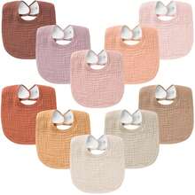 10-Pack Muslin Baby Bibs, Soft Cotton Bandana Bibs For Drooling & Teething, Unisex Solid Colors For Boys & Girls, Newborn & Infant - 10色 - 查看 13