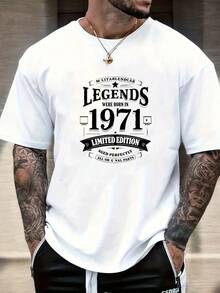 Men's Vintage 1971 Legends Born Graphic T-Shirt - Limited Edition Retro Casual Short Sleeve Round Neck Summer Tee, Black With White Print, Regular Fit, Vintage Tshirt, Casual Attire, Classic Fit Tee, Durable Casualwear, Streetwear Style, Minimalist Design, Highquality Tee, Printed Shirt, Streetwear Lovers - White - View 1