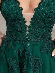 Lace Applique A Line Spaghetti Strap Mesh Formal Prom Dress Backless Cross Lace Up Backless High Split Lace Evening Party Gown Long Homecoming Party Dresses For Teens, For Valentine's Day Wedding - Army Green - View 9