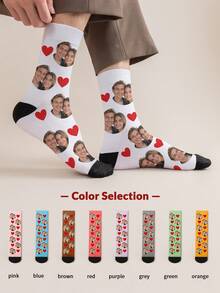 Face Socks 1 Pair Customized Face Printed Mid-Calf Socks For Women, Personalized Photo Socks, Funny Customized Image Paired With Mid-Length Socks, Suitable For Birthday, Gifts And Other Occasions, Personalized Customization ,For Family, Anniversary, Mother's Day Gift - Multicolor - View 7