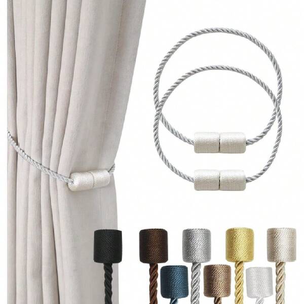 Paquete de 4 alzapaños magnéticos blancos para cortinas, sujeción fuerte, diseño de cuerda sin enredos, drativos y fáciles de usar para todos los estilos de cortina,25592799