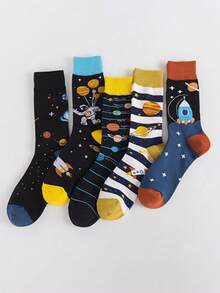5 Paar Herren bunte Socken, Knöchelsocken, personalisierte kosmische Muster modische Herrensocken