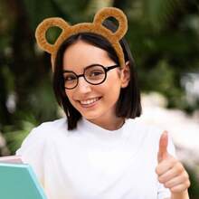 Bộ phụ kiện trang phục sóc chuột 4 món - 3 băng đô tai sóc chuột và 1 kính gọng tròn, thích hợp cho Giáng sinh, lễ hội hóa trang, hóa trang động vật, tiệc Halloween - Màu Khaki - Xem 3