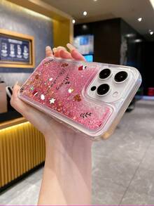 1 carcasă de telefon transparentă TPU+PC, combinație moale-dură, cu nisipuri mișcătoare lichide roz, model de Crăciun, rezistentă la șocuri, la modă, versatilă și creativă, cu acoperire completă, potrivită ca și cadou pentru iubită, cea mai bună prietenă, cuplu, familie, șef, cuplu, colegi de clasă, profesor, coleg, ziua de naștere, sărbători - Compatibilă cu Galaxy A51 4G/Galaxy A52 - Multicolor - Vizualizare 5