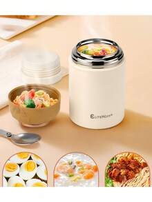 24oz vakuumisolierter Speisebehälter, Edelstahl Thermobehälter, auslaufsicher für heiße Speisen, geeignet für Büro, Picknick, Reisen, Outdoor, Schwarz - Weiss - Übersicht 1