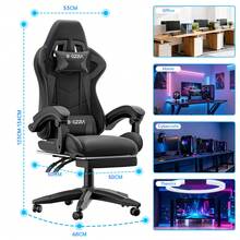 GartistGo Height Adjustable Gaming Chair With Footrest And Lumbar Cushion - Black - View 3