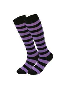 1 Pair Women's Striped Knee-High Socks, Striped Socks For Cosplay, European And American Sports & Casual Style, Calf Socks - Multicolor - View 31