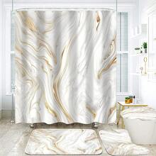 Nkzply 4 Pcs White Marble Shower Curtain Set Gold Bathroom Sets With Shower Curtain And Rugs Modern Abstract Bathroom Decor Accessories Bathroom Rugs Toilet Lid Cover With Hooks{Inchcolor_nameinch:InchWhiteGoldinch} - 白金 - 查看 7