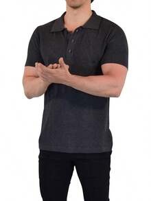 JOHN LEOPARD - Men's Knitted Polo Shirt - Grey - View 1
