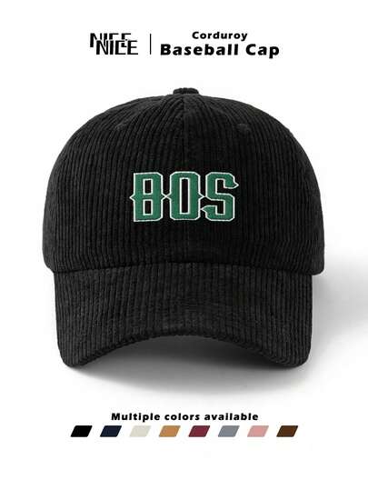 1 pièce Casquette de baseball en velours côtelé avec broderie de lettre pour hommes, casquette de baseball rétroe et douce unisexe, casquette de baseball d'automne/hiver épaisse pour l'extérieur, ajustable pour les déplacements quotidiens, les voyages, les sports, le golf, la pêche