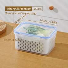 1个透明食品储物盒，带沥水篮，双层盖厨房浸泡盒，果蔬收纳盒，适用于冰箱存放和户外携带，厨房用品，厨房配件，厨房工具 - 透明 - 查看 14