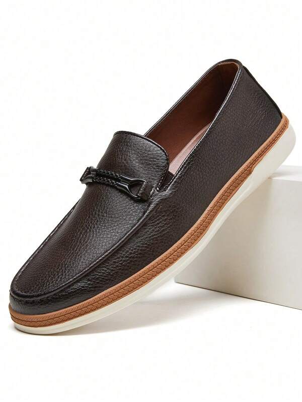 DESAI Men's Deerskin Slip-On Loafers, Soft Sole British Style Business Shoes, Comfortable One-Touch Casual Solid Color Moccasins