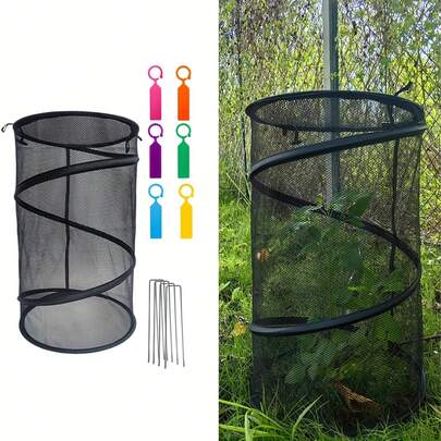 Rete da giardino rotonda a scomparsa, inclusi 4 picchetti a forma di U e 6 cartellini, recinzione protettiva per piante con borsa per proteggere verdure e frutta da uccelli e insetti