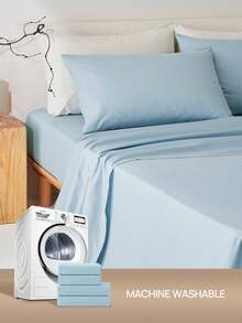 1 件超柔软普通床单，酒店豪华 1500 支床单，防皱，防污，可机洗，家庭床上用品，学校床上用品，Oeko-Tex 认证，蓝色 - 藍色 - 查看 5