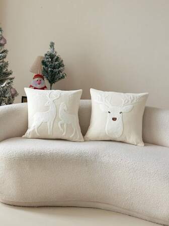 1 件圣诞雪鹿 3D 灯芯绒刺绣抱枕套，家居装饰适合客厅、卧室、派对、沙发、汽车和各种环境，秋冬季