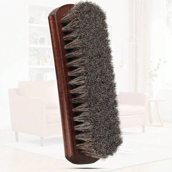 100% Horse Hair 7&#34; Brush Premm Horsehair Shoe Brush Dauber Applicator For Daily Leather Shoe Boot Coat Purse Soft Horsehair With Curved Wood Handle For Grip Leather Shine Polish Dust Removal