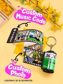 Personalized Photo Keychain, Customized Keychain With Text, Customized Name Keychain, Movie Film Keychain, Mini Photo Album, Keychain - Multicolor-i Love You - View 10