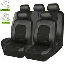 Black PVC Leather Universal Car Seat Cover High Back Full Set For 5 Seats Front Rear Cover Breatherable Zipper Design Fit Solid 40/60, 60/40, 50/50 Split Bench For Most Cars Trucks SUVs - 黑色 - 查看 6