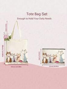 Bộ 2 túi tote gấp gọn dung tích lớn, in hình mèo dễ thương - Chất liệu polyester nhẹ, phù hợp cho du lịch, đi làm và mua sắm - Túi xách nữ thời trang có quai xách, túi tote du lịch. - Màu be - Xem 4