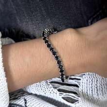 MDFUN 18K白金镀层黑色立方氧化锆网球手链，4毫米立方氧化锆吊坠手链，男女通用 - 黑色 - 查看 7