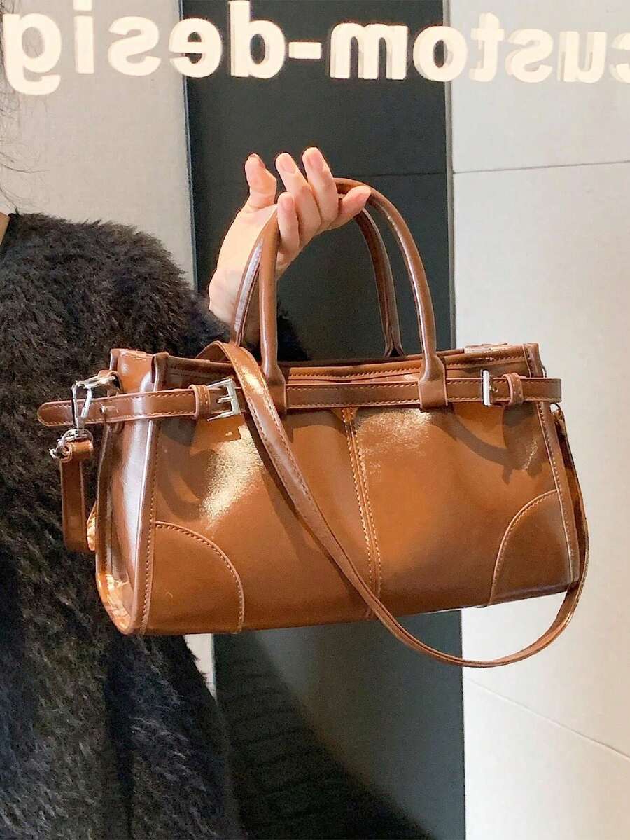 Túi xách thời trang mới, Túi đeo chéo thanh lịch tối giản, Túi đeo vai nữ bằng da PU đa năng phong cách đô thị cổ điển, Túi đeo chéo để đi làm và sử dụng hàng ngày - màu nâu - Xem 1