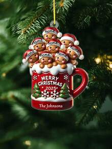 Ornamento personalizzato con nome di famiglia, decorazione per tazza di pan di zenzero personalizzata, decorazione natalizia 2025 per appendere all'albero di Natale, regalo ricordo per la casa, ornamento personalizzato per 2-10 nomi, decorazione natalizia di , regalo collezionabile invernale per genitori, amici, coppie, idea regalo per la casa, calza della Befana