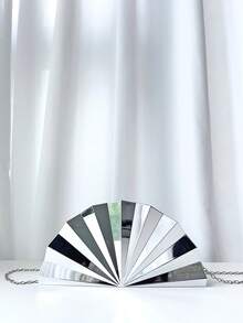 1pc Metallic Striped Asymmetric Clutch Bag, Elegant Formal Occasion Handbag, Minimalist Fashion Women's Evening Bag, Japanese Party Purse - Silver - View 2