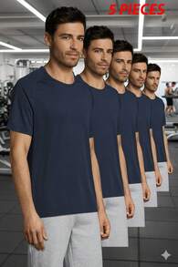 THEGEWA 5 Breathable Sports T-Shirts, Different Colors, Various Sizes, From XS To 3XL - Navy Blue - View 2
