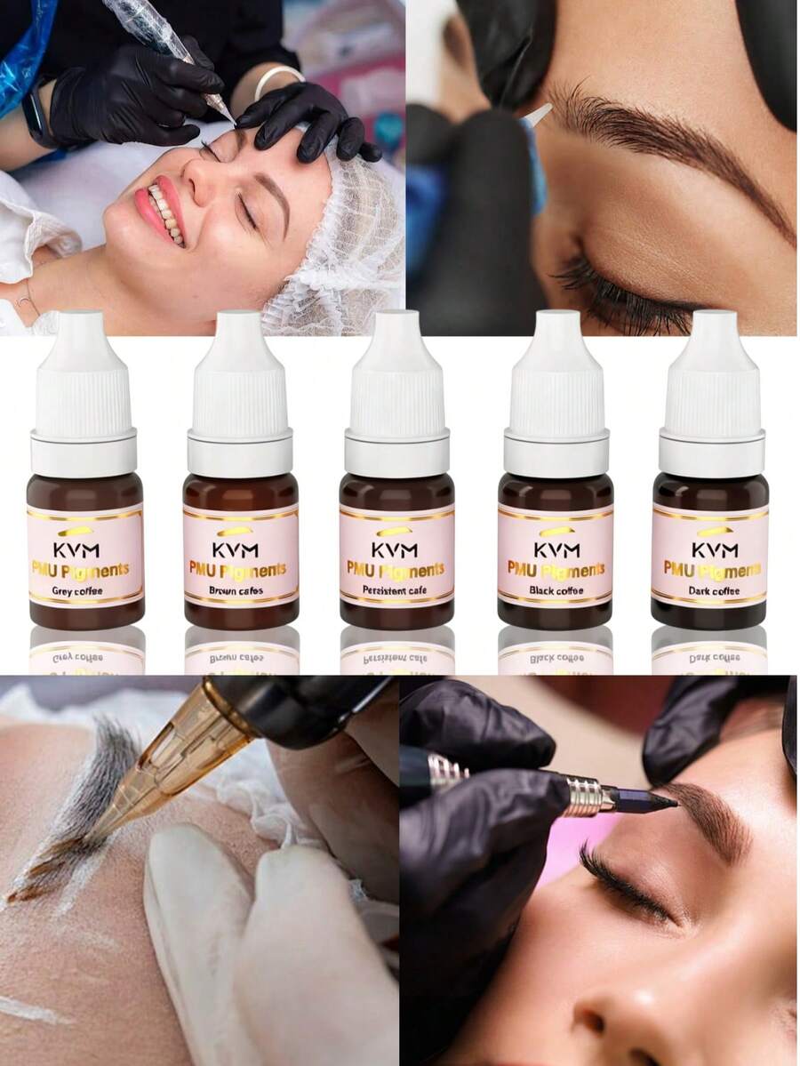 5 Colors Eyebrow Tattoo Ink Set, 5Pcs PMU Pigment For Microblading And Ombre Brows, Vegan Friendly Formula, Fades Naturally, Waterproof & Smudge Proof, For Professional Use And Home Brow Tinting