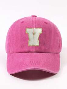 1 件时尚紫红色 26 个字母贴片简约棒球帽，街头休闲聚会弧形帽檐爸爸帽，男女通用户外可调节四季棒球帽 - 棒球帽 - 查看 23