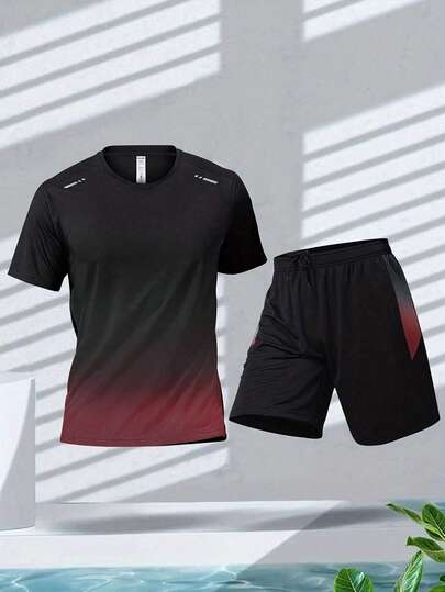 YINGHU Boyfriend Style Men's Sports Set For Running, Cycling, Fitness, Breathable Short Sleeve Icing T-Shirt, Quick-Drying Shirt & Basketball Shorts Gym Clothes Boyfriend Style Men, Athletic Suit, Tracksuit Boyfriend Style Men Shorts Set Workout Sets Boyfriend Style Men Two Pieces Outfits