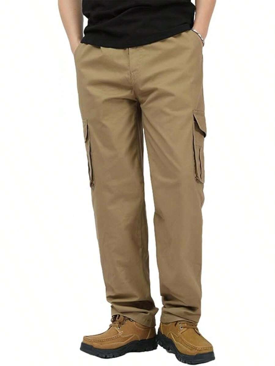 XINTM Men's Cotton Work Pants, Baggy Cargo Pants, Rip-Resistant, Multiple Pockets, Stretch, For Work, Hiking - 白色 - 查看 1