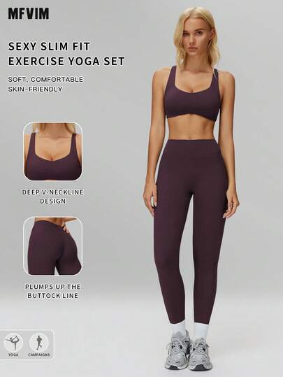 MFVIM Sujetador deportivo y mallas de unicolor elástico para fitness, yoga, pilates, tenis y entrenamiento para mujeres