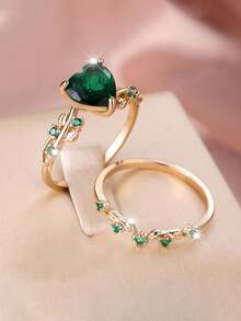 2 件/套戒指礼盒，浪漫心形方晶锆石，防过敏，适合婚礼、订婚、情人节圣诞礼物情人节、妈妈、母亲、母亲节、礼物 - 金色+紅色寶石 - 查看 6